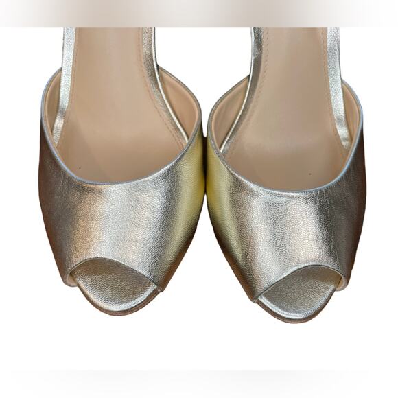 VERONICA BEARD NWOT/NWOB Gadot Gold Peep Toe Pumps Size 8.5 Heels $395 MSRP NYE - Picture 8 of 16